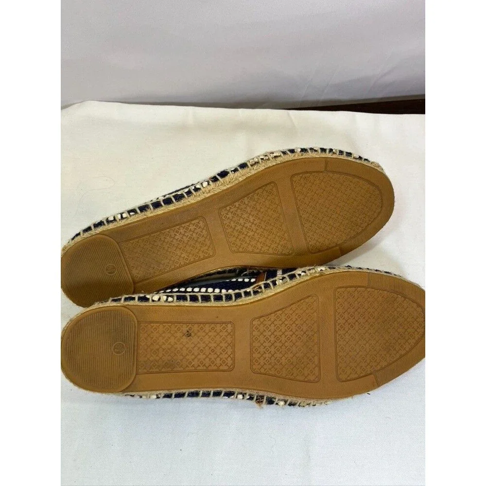 TORY BURCH SZ 8 1/2 COTTON /JUTE EPRIDRILLS SLIP ON SHOES WITH LOGO